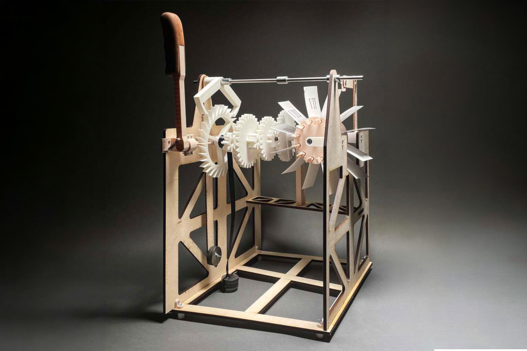 Finished gravity-powered mechanical Rolodex clock