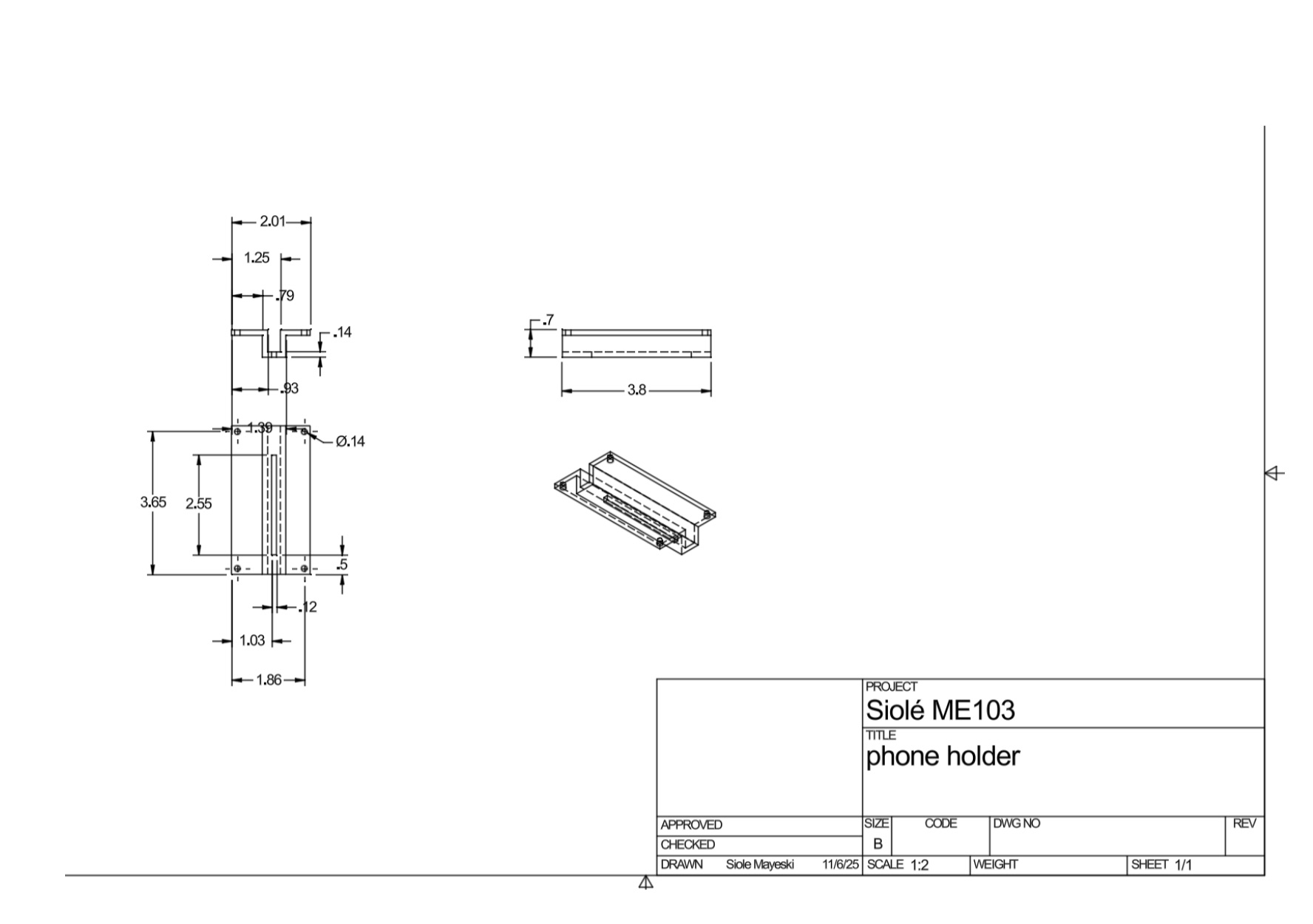 Engineering Drawing of the phone holder